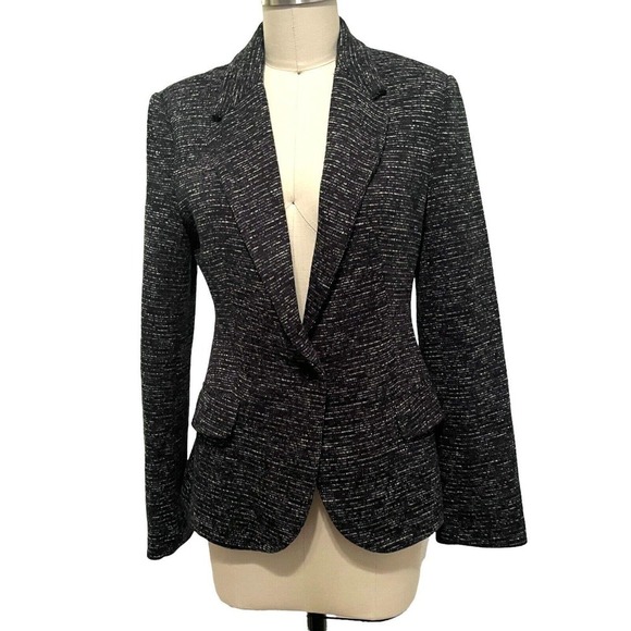 Anthropologie Cartonnier Dashes Knit Blazer Jacket Black Melange Size Small - Picture 1 of 8